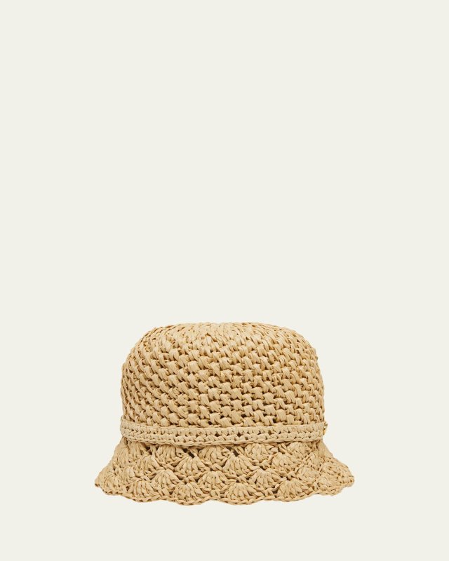 Garden Crochet Raffia Bucket Hat With V-Logo